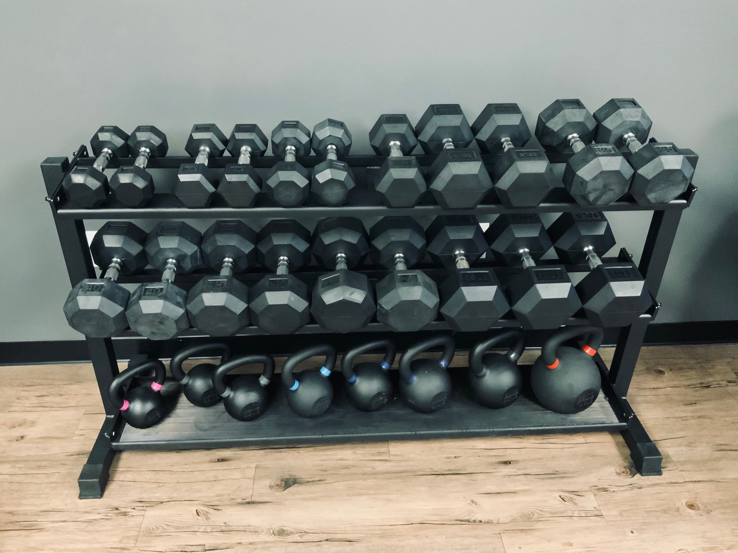 Dumbbell and Kettle bell rack Crane Fitness Equipment
